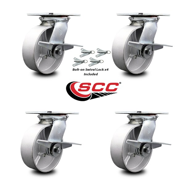 6 Inch Semi Steel Caster Set With Ball Bearings And Brakes/Swivel Locks SCC